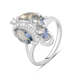 Женское серебряное кольцо с куб. циркониями и топазами, 1770270