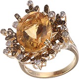 Женское золотое кольцо с бриллиантами и цитрином, 1654815