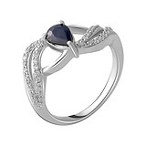 Женское серебряное кольцо с куб. циркониями и сапфиром