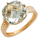 Женское золотое кольцо с куб. циркониями и празиолитом, 1623840