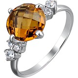 Женское золотое кольцо с кварцем и куб. циркониями, 1637152