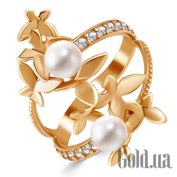 

Кольцо Украина, Женское золотое кольцо с искусств. жемчугом и куб. циркониями, 17