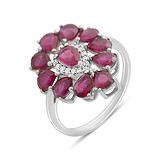 Женское серебряное кольцо с куб. циркониями и рубинами
