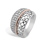 Женское серебряное кольцо с куб. циркониями и золотой вставкой, 290848