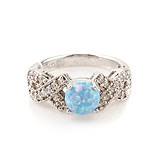 Женское серебряное кольцо с куб. циркониями и синт. опалом, 1546273