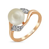 Женское золотое кольцо с бриллиантами и культив. жемчугом, 1547553