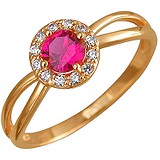 Женское золотое кольцо с синт. рубином и куб. циркониями, 1604897