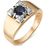 Мужское золотое кольцо с бриллиантами и сапфиром, 1642273