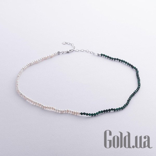 

Женские колье Украина, Серебряное колье с культив. жемчугом и малахитами, 40