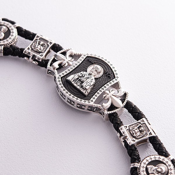 Серебряный браслет с эбеновым деревом и шелковым текстилем onx627 – изображение 2