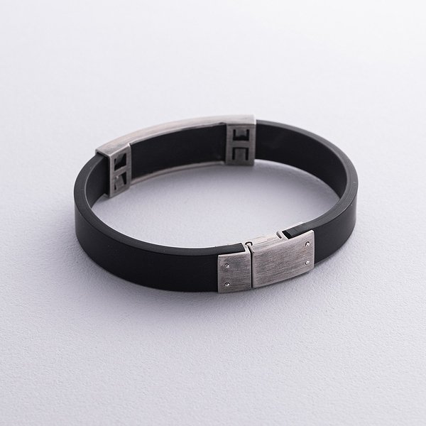 Каучуковый браслет с серебряным трезубцем onx1203 – изображение 2