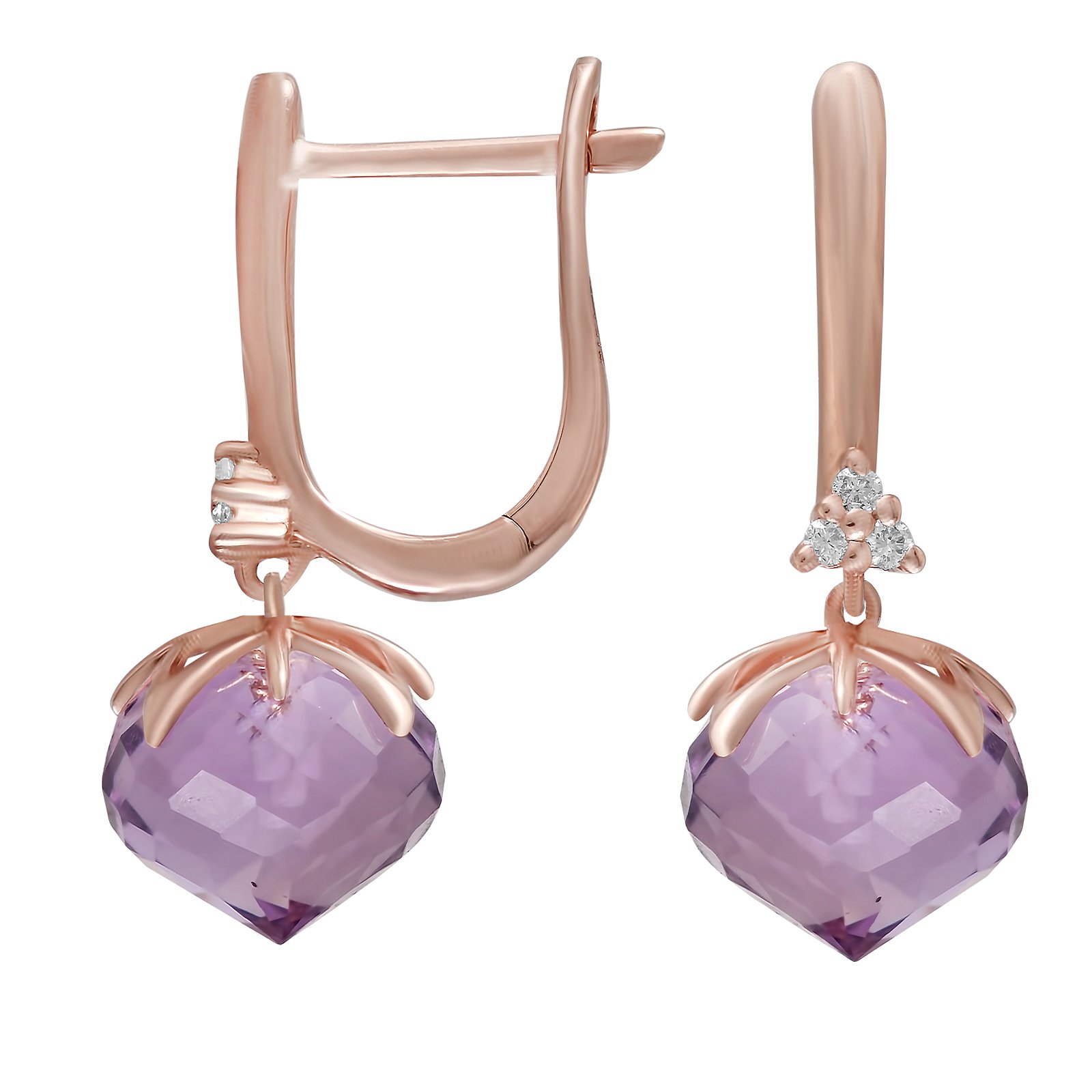 Золотые серьги-подвески с бриллиантами и аметистами Lurie Jewelry
