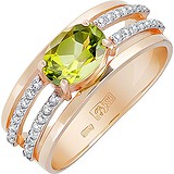 Женское золотое кольцо с хризолитом и куб. циркониями, 1607714