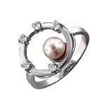 Женское серебряное кольцо с куб. циркониями и культив. жемчугом, 1618466