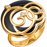 Женское золотое кольцо с куб. циркониями и агатом, 1625122