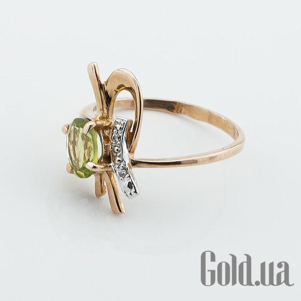 

Кольцо Украина, Женское золотое кольцо с хризолитом и куб. циркониями, 16.5