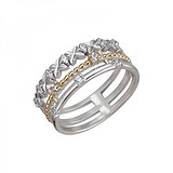 Женское серебряное кольцо с куб. циркониями в позолоте, 1548579