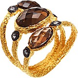 Женское серебряное кольцо с куб. циркониями и раухтопазами в позолоте, 1625379
