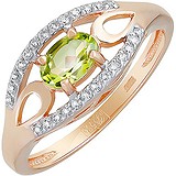 Женское золотое кольцо с хризолитом и куб. циркониями, 1607716