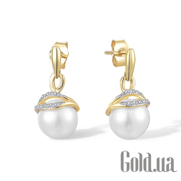 

Серьги с подвесками Lurie Jewelry, Золотые серьги с пресн. жемчугом и бриллиантами