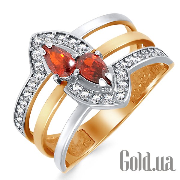 

Кольцо Украина, Женское золотое кольцо с синт. гранатами и куб. циркониями, 19
