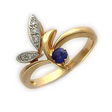 Женское золотое кольцо с сапфиром и бриллиантами, 1625637