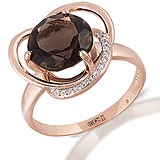 Женское золотое кольцо с дымчатым кварцем и куб. циркониями, 050725