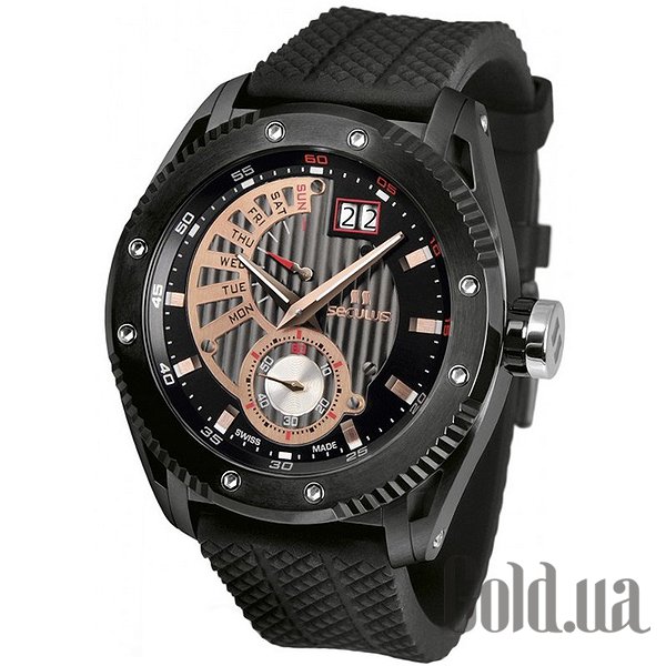 

Швейцарские часы Seculus, Мужские часы 9535.2.7004P black, ipb, black silicon