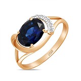 Женское золотое кольцо с бриллиантами и синт. сапфиром, 1532710