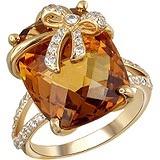 Женское золотое кольцо с кварцем и куб. циркониями, 1666086