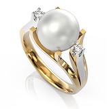 Женское золотое кольцо с культив. жемчугом и бриллиантами, 1680934