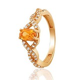 Женское золотое кольцо с цитрином и куб. циркониями, 1745702