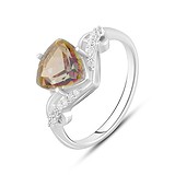 Женское серебряное кольцо с куб. циркониями и синт. цитрином, 1772070