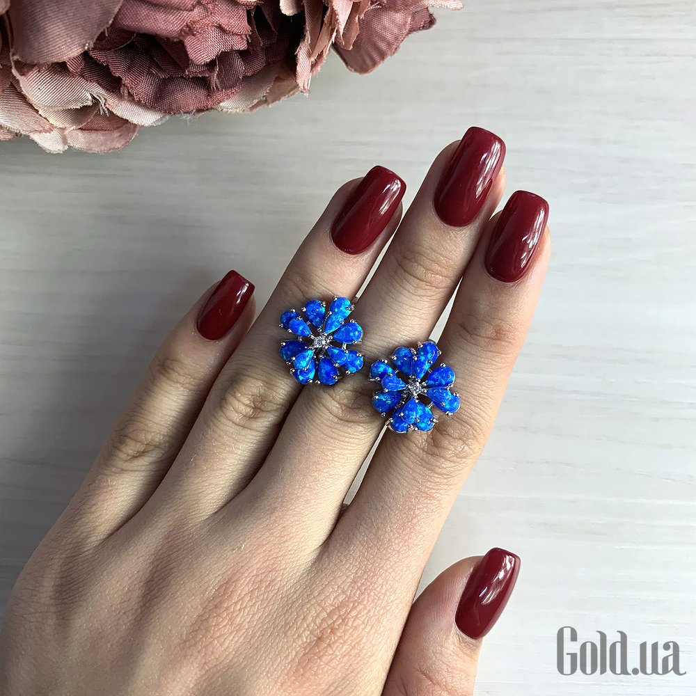 Серебряные серьги с опалами и куб. циркониями 2028772 – изображение 2