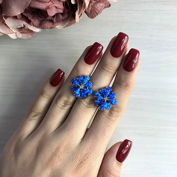 Серебряные серьги с опалами и куб. циркониями 2028772 – изображение 2