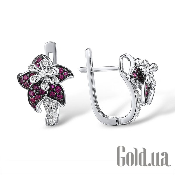 

Серьги Lurie Jewelry, Серебряные серьги с выращенными рубинами и куб. циркониями