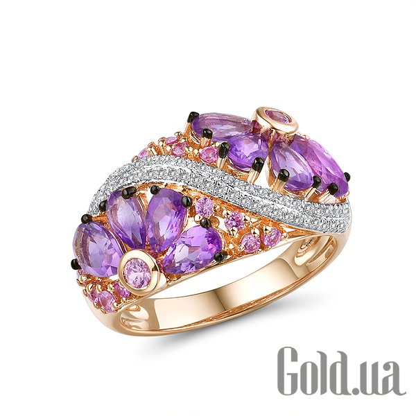 

Кольцо Lurie Jewelry, Женское золотое кольцо с бриллиантами, сапфирами и аметистами, 18.5