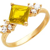 Женское золотое кольцо с куб. циркониями и цитрином, 1617960