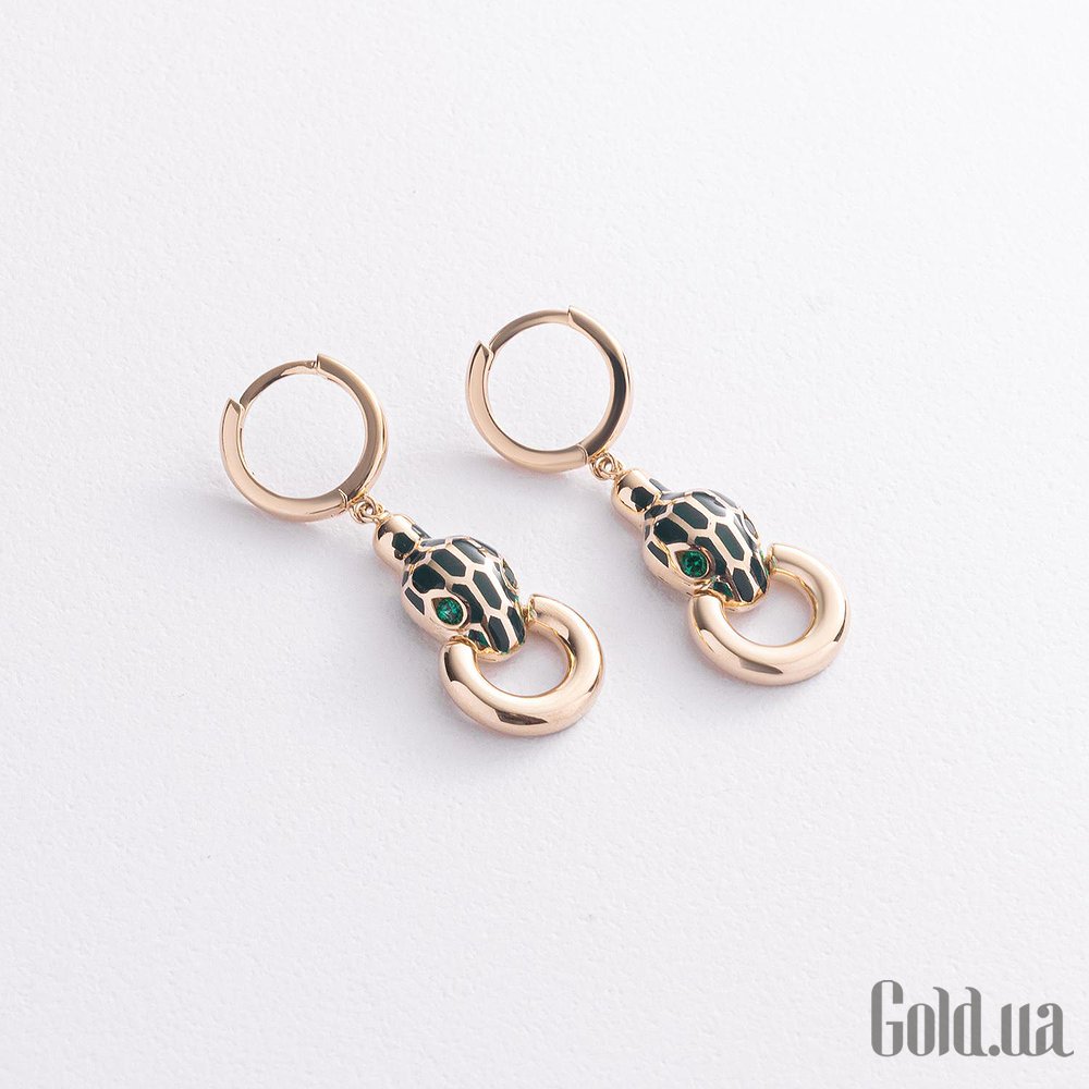 Золотые серьги с куб. циркониями и эмалью onxс08289 – изображение 2