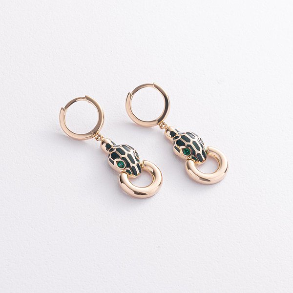 Золотые серьги с куб. циркониями и эмалью onxс08289 – изображение 2