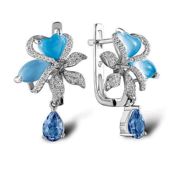 Золотые серьги с бриллиантами и топазами