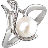 Женское серебряное кольцо с культив. жемчугом и куб. циркониями, 1612330