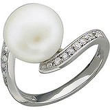 Женское серебряное кольцо с культив. жемчугом и куб. циркониями, 1614890