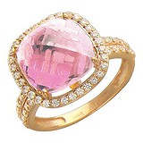 Женское золотое кольцо с куб. циркониями и кварцем, 1623850
