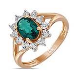 Женское золотое кольцо с бриллиантами и синт. изумрудом, 1527851