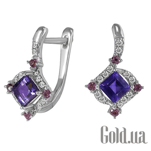 

Серьги Lurie Jewelry, Золотые серьги с бриллиантами, аметистами и турмалинами