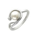 Женское серебряное кольцо с куб. цирконием и культив. жемчугом, 1618475