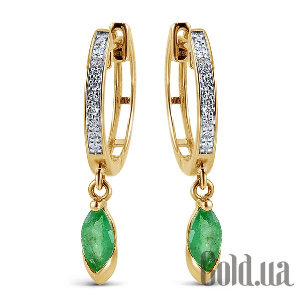 

Серьги с подвесками Lurie Jewelry, Золотые серьги с изумрудами и бриллиантами