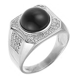 Мужское серебряное кольцо с куб. циркониями и ониксом, 1627180