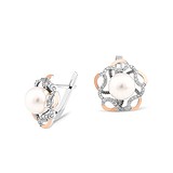 Срібні сережки з культів. перлами і куб. цирконіями в позолоті, 1643052